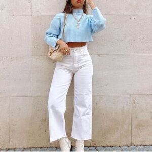 Zara High Waisted Flared Jeans White